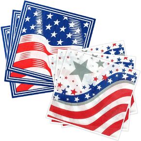 JULMELON 80 PCS Patriotic Paper Napkins, 4th of July American Flag Disposable Napkins 13 × 13 Inch Stars And Stripes Cocktail Beverage Napkins Independence Day Home Kitchen Dinner Party Supplies