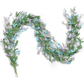 Artgar Flower Garland 6 Ft Spring/Summer Garland Floral Garland for Mantle All Year Round Paper Garland Decor for Indoor Outdoor Home Wedding Arch Porch Stairs Backdrop Year Round Decor (Blue Purple)