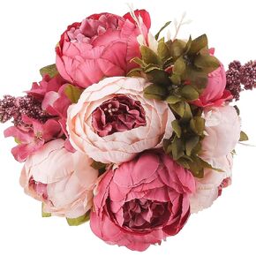 Flojery Silk Peony Bouquet Vintage Artificial Peonies Flower for Home Wedding Party Decor (1pcs, Bean/Peach)