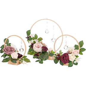 Ling's Moment Crystal Wooden Hoop Wreath Floral Centerpieces for Sweetheart Table, Head Table, Ceremony Reception Artificial Flowers Decorations, Assemble Required - Dusty Blue &Navy
