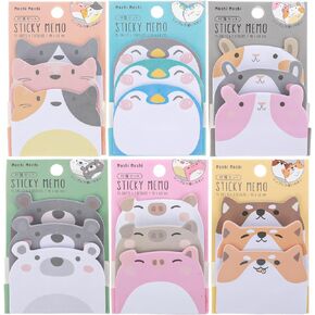6-Pad Sticky Notes Kawaii Animal Posted Notes Set - Cute Self-Stick Memo Pads for Office, Home, Kids, and Students (3 Colors, 6 Styles)