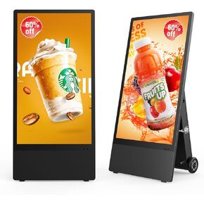 43 Inch Outdoor Digital Signage Displays,Rechargeable Digital Lcd Kiosks,Moveable Commercial Totem,IP55 Waterproof,Auto Adjustment High Brightness Screen(3840*2160),High Capacity Batterie,Android 9.0