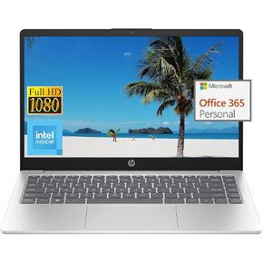 HP Newest 14" FHD Ultral Light Laptop Computer, Quad-Core Intel N200 Processor, 4GB RAM, 128GB UFS, 1 Year Microsoft Office 365, Backlit Keyboard, WiFi 6, Webcam, HDMI, Type-C, w/CUE Accessories