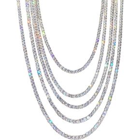 Gem's Beauty Moissanite Tennis Necklace 3mm-6.5mm 925 Silver Plated With 14k White Gold Moissanite Necklace For Women Men Handmade Gifts Anniversary Birthday