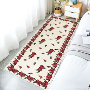 USTIDE Vintage Rose Buds Runner، سجادة وردية وردية لجانب السرير في الردهة، سجادة صوف ريفية سميكة طويلة، يمكن غسلها في الغسالة مع ظهر غير قابل للانزلاق (23.6 × 70.8 بوصة)