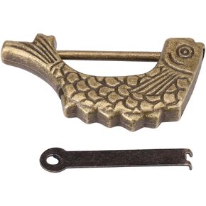 Vintage Lock and Key Metal Fish Shaped Lock Antique Bronze Chinese Padlock Lock Make Old with Key for Drawer Jewelry Box Suitcase Drawer Home Decor 59 × 31mm ﻿