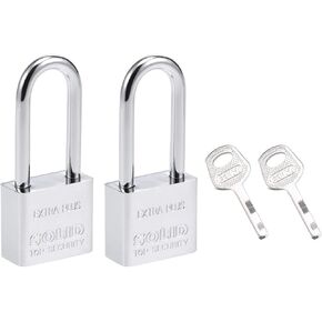 uxcell Steel Padlock, Keyed Alike, 30mm Wide Chrome Finish Harden Long Shackle, 2Pcs