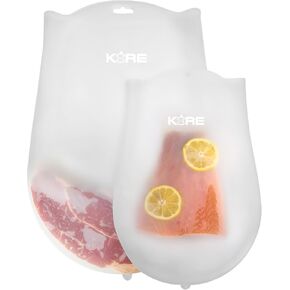 Revolutionize Sous Vide Cooking with AppleKoreLiving Sous Vide Reusable Silicone Bags | Set of 2 Large BPA Free Bags | Thinner and More Flexible than other Reusable Vacuum Seal Bags