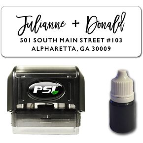 Edgy Script Return Address Stamp, Self Inking - Bundle with Custom Stamp, Extra Refill Ink and 100 Matching Adhesive Address Label Stickers