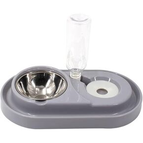 Luck Dawn Double Dog Cat Bowls Water and Food Bowl Set，Detachable Stainless Steel Bowl Automatic Water Dispenser Bottle Pet Feeder for Small or Medium Size Dogs Cats Puppy Kitten Rabbit