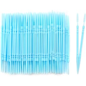 100pcs Plastic Double Head Dental Picks Soft Tooth Floss Picks Interdental Brush Flosser Sticks Portable Oral Dental Brush Cleaning Tool (Blue)
