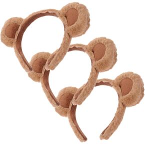 FRCOLOR 3 Pcs Bear Ears Headband Plush Fluffy Bear Hairband Animal Headwear Makeup Headband for Kids Adults Costume Party Cosplay Decoration
