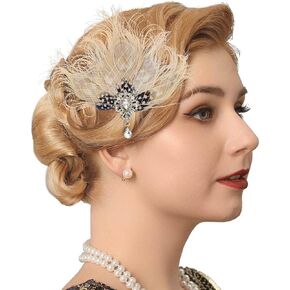 Peacock Hair Clip 1920s Feather Hair Piece Crystal Headband Prom Party Head Accessories for Women and Girls