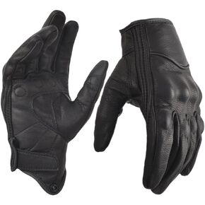 Motorcycle Gloves for Men Touchscreen Full Finger Leather Gloves with Hard Knuckle Protection Riding Driving Biker Glove Black