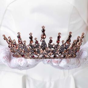 Florry Gothic Crowns Purple Crystal Tiara and Crowns Wedding Queen Crown for Brides Women Full Round Tiaras Retro Hair Accessories for Halloween Costumes