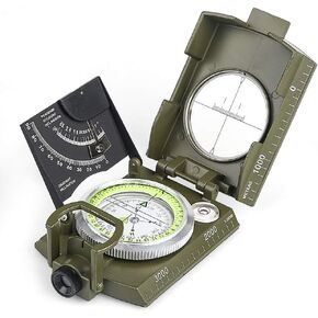 BIJIA Multifunctional Sighting Compass for Hiking,Metal Military Waterproof High Accuracy Lensatic Compass with Clinometer and Bubble Level for Hiking, Climbing, Boating, Exploring, Hunting, Geology