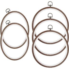 PATIKIL 5 Pieces Embroidery Hoops Set, 7 Inch 8 Inch Oval Round Imitated Wood Circle Cross Stitch Hoop Ring for Embroidery Art Craft Handy Sewing Decoration