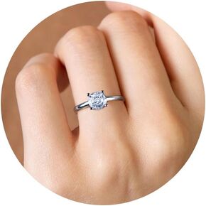 Engagement Rings for Women - S925 Sterling Silver Rings for Women Round Cut 1 CT Cubic Zirconia CZ Wedding Promise Ring for Her Wedding Bands for Women Teen Girls Silver Jewelry Gifts Size 5-10