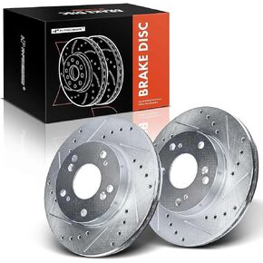A-Premium 10.3 inch(262 mm) Front Drilled and Slotted Disc Brake Rotors Compatible with Select Honda Models - Civic DX, DX-G, EX, EX-L, LX, LX-S, Coupe, Sedan, 2-PC Set, Comes with 18.3mm Brake Pads