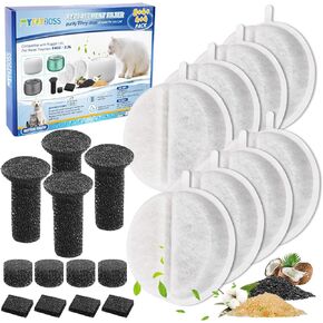 8 Set Cat Water Fountain Filter, Replacement Filters for 2.5L Lite & Premium Pet Water Fountain, Triple Filtration System Pet Fountain Filter Replacement (12 Sponge Foams)