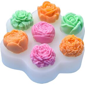 3D Flower Silicone Mold 7 Cavity Rose Fondant Chocolate Candy Cake Decorating Mold Candle Soap Mold Delicate Peony Blossom Flower Silicone Epoxy Resin Concrete Mold DIY Gift Ornament