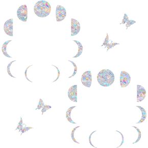22 Pieces Moon Phase Window Clings - Anti-Collision Window Decals to Save Birds from Window Collisions,Non Adhesive Prismatic Vinyl Window Clings, Rainbow Stickers