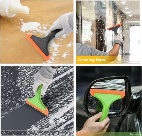 2PCS Flexible Silicone Squeegee Auto Water Blade Squeegee for Car Window Windshield Mirror Bathroom Glass Door, Window Cleaning 7.5''Long Handle 6'' Blade (Black+Light Green) in Saudi Arabia