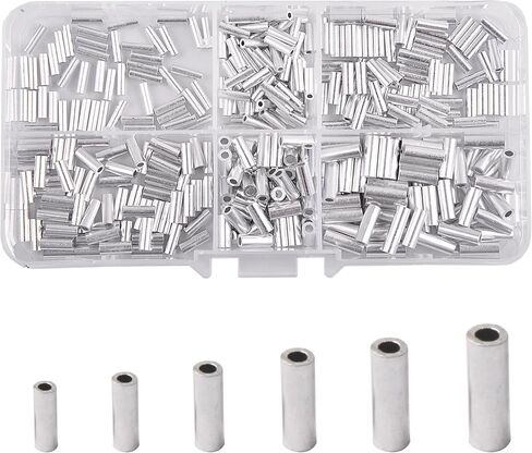 Single Barrel Crimp Sleeves Aluminum Fishing Crimp Sleeves Cable Crimp Sleeves Wire Rope Crimping Loop Sleeves Crimping Tool Kit for Fishing Line Mono Line Fishing Leader Rigging (600pcs) in Saudi Arabia