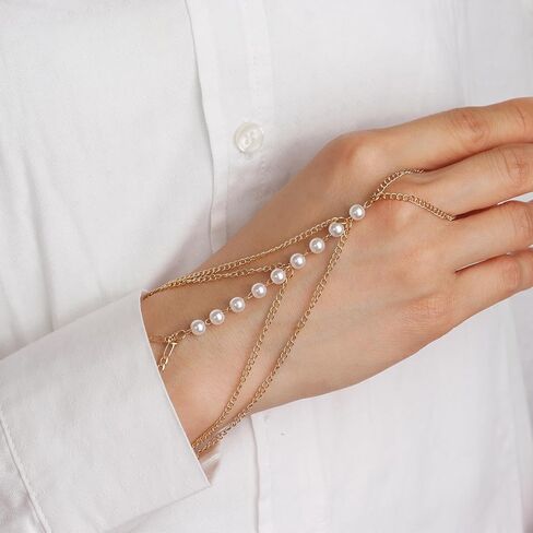 Gold Dainty Layered Tassel Crystal Hand Chain Ring Bracelet for Woman in Saudi Arabia