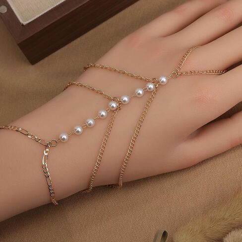 Gold Dainty Layered Tassel Crystal Hand Chain Ring Bracelet for Woman in Saudi Arabia