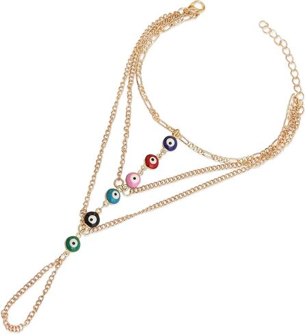 Gold Dainty Layered Tassel Crystal Hand Chain Ring Bracelet for Woman in Saudi Arabia