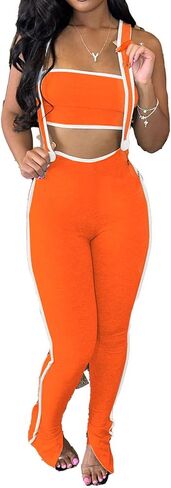 Women 2 Piece Outfit Tube Crop Tops Sexy Bodycon Pants Sets Y2K Jumpsuits Club Outfits in Saudi Arabia