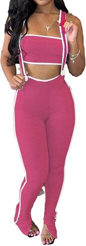 Women 2 Piece Outfit Tube Crop Tops Sexy Bodycon Pants Sets Y2K Jumpsuits Club Outfits in Saudi Arabia