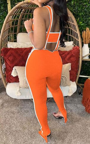 Women 2 Piece Outfit Tube Crop Tops Sexy Bodycon Pants Sets Y2K Jumpsuits Club Outfits in Saudi Arabia