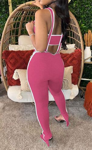 Women 2 Piece Outfit Tube Crop Tops Sexy Bodycon Pants Sets Y2K Jumpsuits Club Outfits in Saudi Arabia