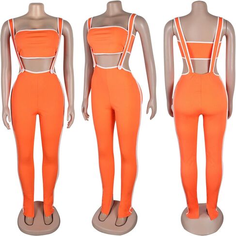 Women 2 Piece Outfit Tube Crop Tops Sexy Bodycon Pants Sets Y2K Jumpsuits Club Outfits in Saudi Arabia