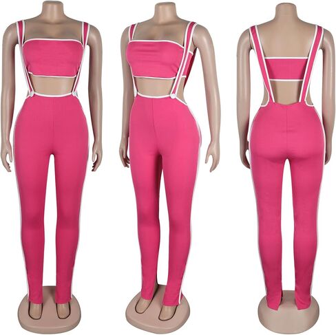 Women 2 Piece Outfit Tube Crop Tops Sexy Bodycon Pants Sets Y2K Jumpsuits Club Outfits in Saudi Arabia