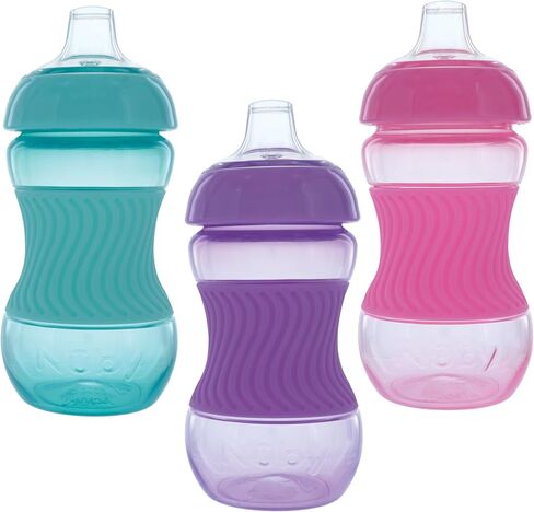 Nuby No Spill 6oz/180ml Mini Gripper Soft Silicone Spout Cup, 3 Pack, Girls, 6m+, BPA Free in Saudi Arabia