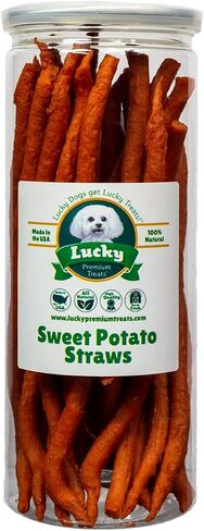 Lucky Premium Treats Sweet Potato Straws Sweet Potato Dog Treats 7oz. – All Natural Chewy Veggie Dog Treats Small Dogs & Medium Dogs – Training Reward Made in USA – Shareable Small Dog Treats in Saudi Arabia