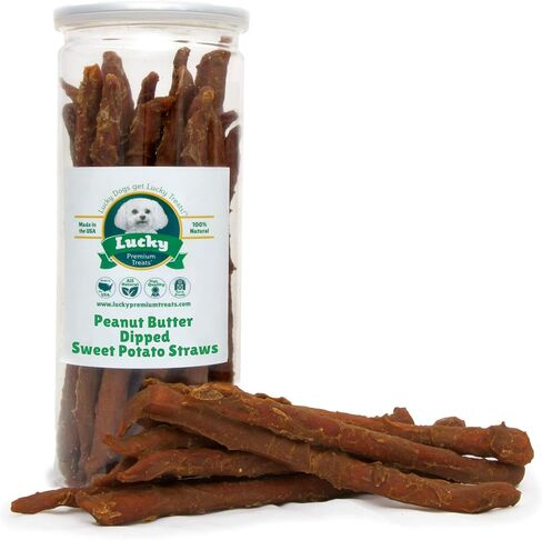 Lucky Premium Treats Sweet Potato Straws Sweet Potato Dog Treats 7oz. – All Natural Chewy Veggie Dog Treats Small Dogs & Medium Dogs – Training Reward Made in USA – Shareable Small Dog Treats in Saudi Arabia