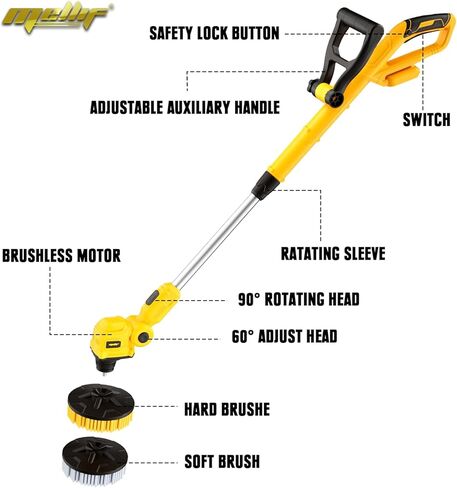 Mellif جهاز تنظيف دوار لاسلكي لبطارية Dewalt 20V MAX (بدون بطارية)، فرشاة تنظيف الدش الكهربائية، فرشاة تنظيف محمولة مع مقبض تمديد قابل للتعديل لسيارة أرضية بلاط الحمام in Kuwait
