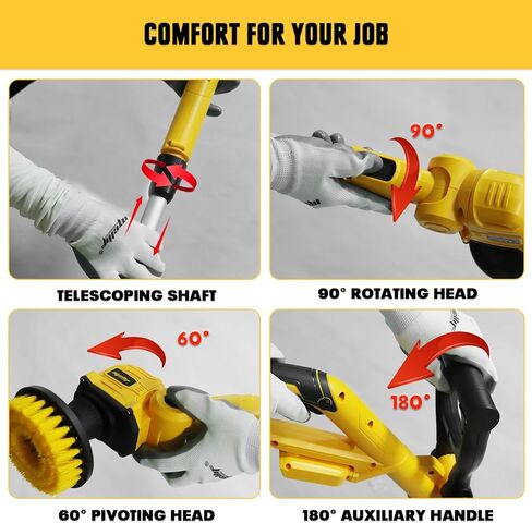 Mellif جهاز تنظيف دوار لاسلكي لبطارية Dewalt 20V MAX (بدون بطارية)، فرشاة تنظيف الدش الكهربائية، فرشاة تنظيف محمولة مع مقبض تمديد قابل للتعديل لسيارة أرضية بلاط الحمام in Kuwait