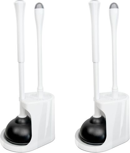CELOX Toilet Plunger and Brush Set, Heavy Duty Toilet Bowl Brush and Plunger Set Combo Hidden, Toilet Plunger with Holder for Bathroom Cleaning, White, 2 Sets in Kuwait