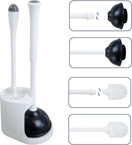 CELOX Toilet Plunger and Brush Set, Heavy Duty Toilet Bowl Brush and Plunger Set Combo Hidden, Toilet Plunger with Holder for Bathroom Cleaning, White, 2 Sets in Kuwait