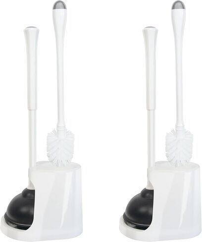 CELOX Toilet Plunger and Brush Set, Heavy Duty Toilet Bowl Brush and Plunger Set Combo Hidden, Toilet Plunger with Holder for Bathroom Cleaning, White, 2 Sets in Kuwait