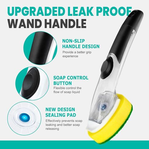 HELIME Soap Control Dishwand Handle with Refills, 5 Heavy Duty Replacement Sponge Heads Set, 1 Soap Dispenser Scrubbers, Non Scratch Dishwashing Scrub Dispensing Brush Pads, Kitchen Sink Dishwash Tool in Saudi Arabia