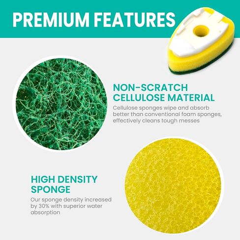 HELIME Soap Control Dishwand Handle with Refills, 5 Heavy Duty Replacement Sponge Heads Set, 1 Soap Dispenser Scrubbers, Non Scratch Dishwashing Scrub Dispensing Brush Pads, Kitchen Sink Dishwash Tool in Saudi Arabia