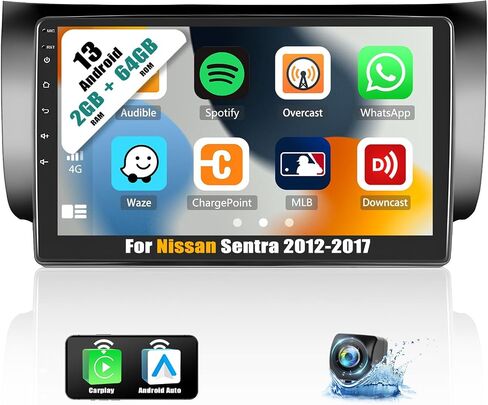 [2+64G] ستيريو سيارة Android 13 لسيارة Nissan Sentra 2012-2017 مع Carplay اللاسلكي وAndroid Auto، راديو سيارة بشاشة تعمل باللمس 10.1 بوصة مع GPS WiFi Bluetooth FM/RDS HiFi Dual USB/AUX-in+AHD كاميرا احتياطية in Saudi Arabia