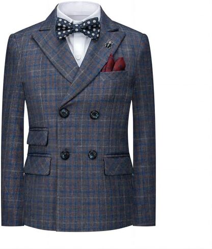 Boys Suits Plaid Double Breasted Kids Tuxedo Blazer Jacket Pants Vest Wedding in Saudi Arabia