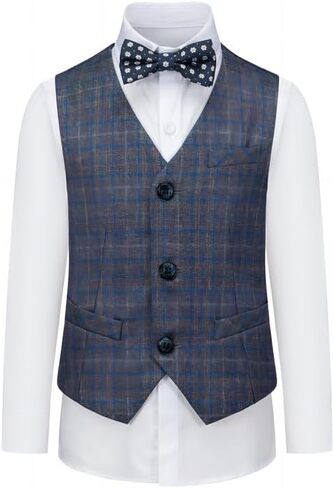 Boys Suits Plaid Double Breasted Kids Tuxedo Blazer Jacket Pants Vest Wedding in Saudi Arabia